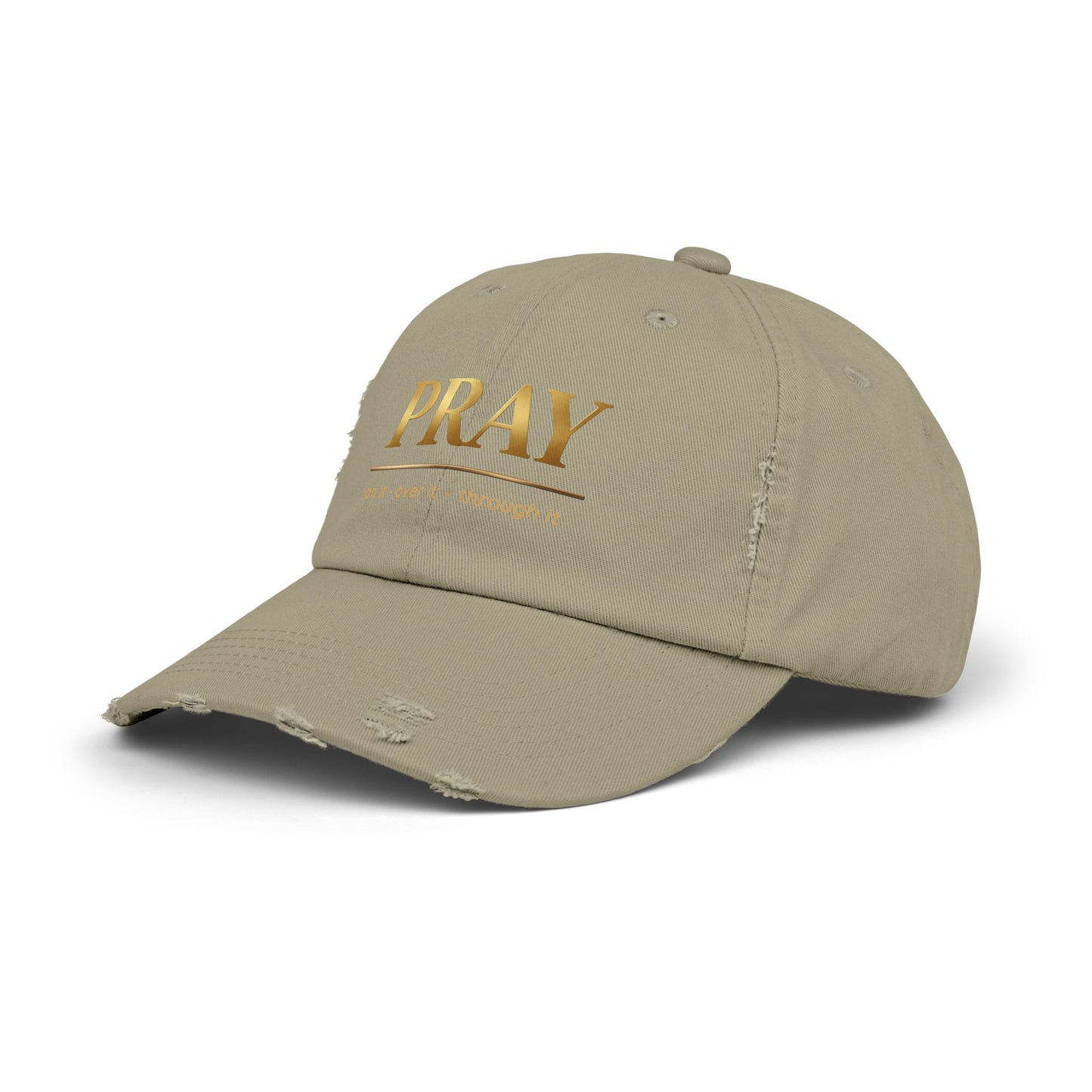 Color Prazz Pray Distressed Baseball Cap — Gold Foil Inspirational Hat