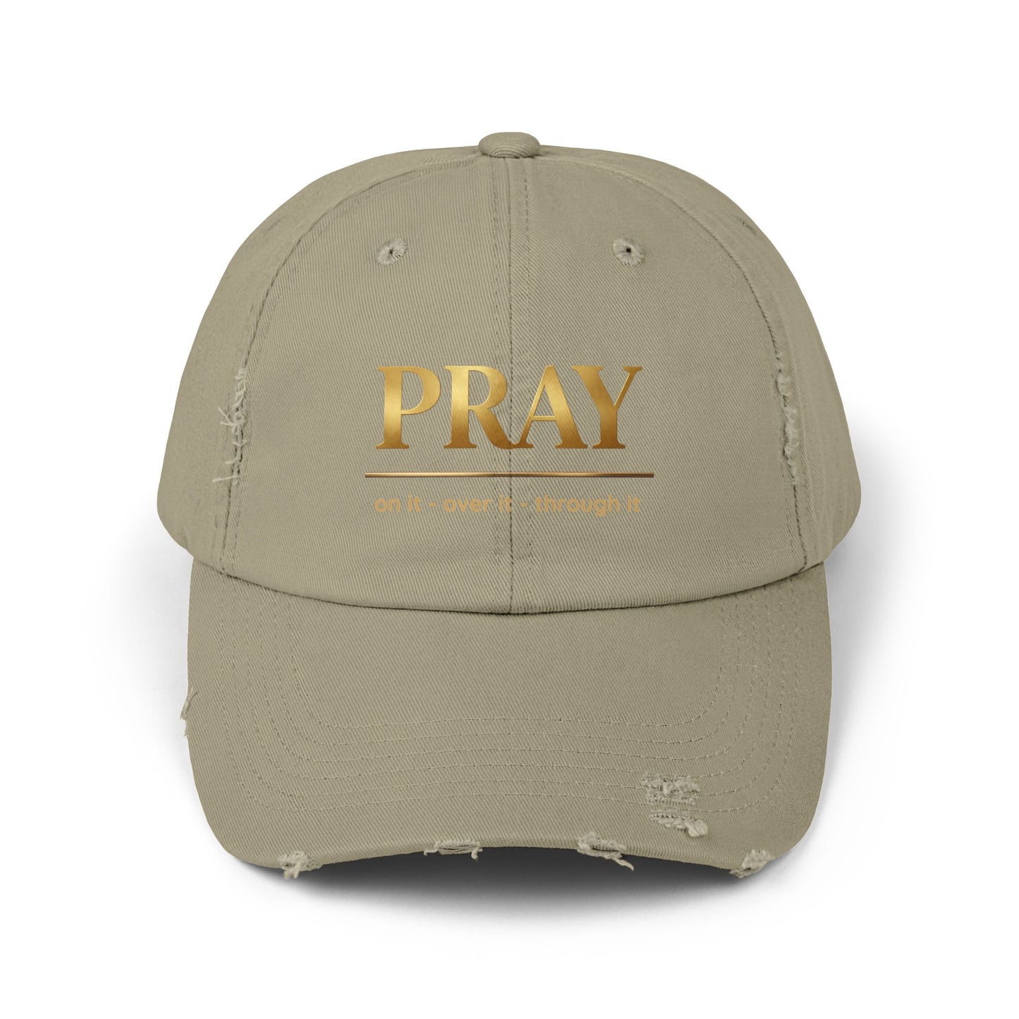 Color Prazz Pray Distressed Baseball Cap — Gold Foil Inspirational Hat