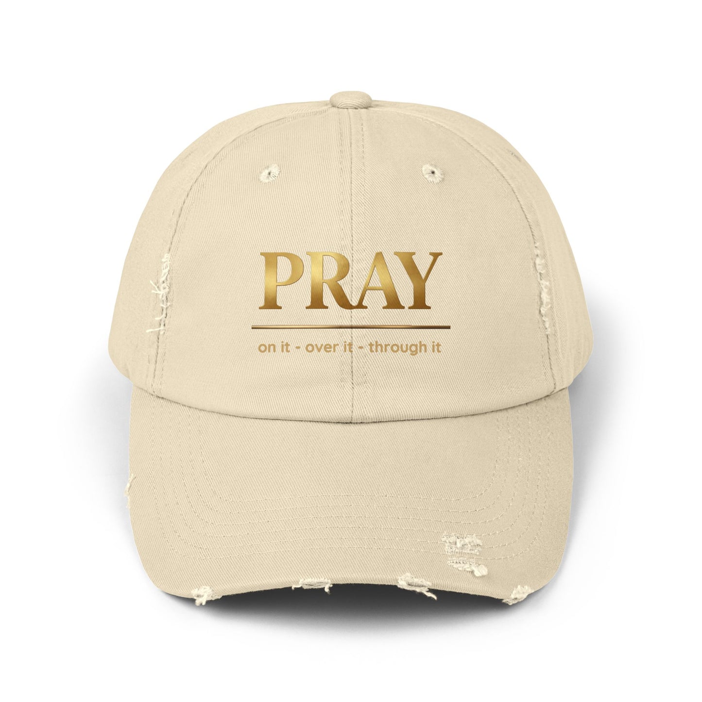 Color Prazz Pray Distressed Baseball Cap — Gold Foil Inspirational Hat