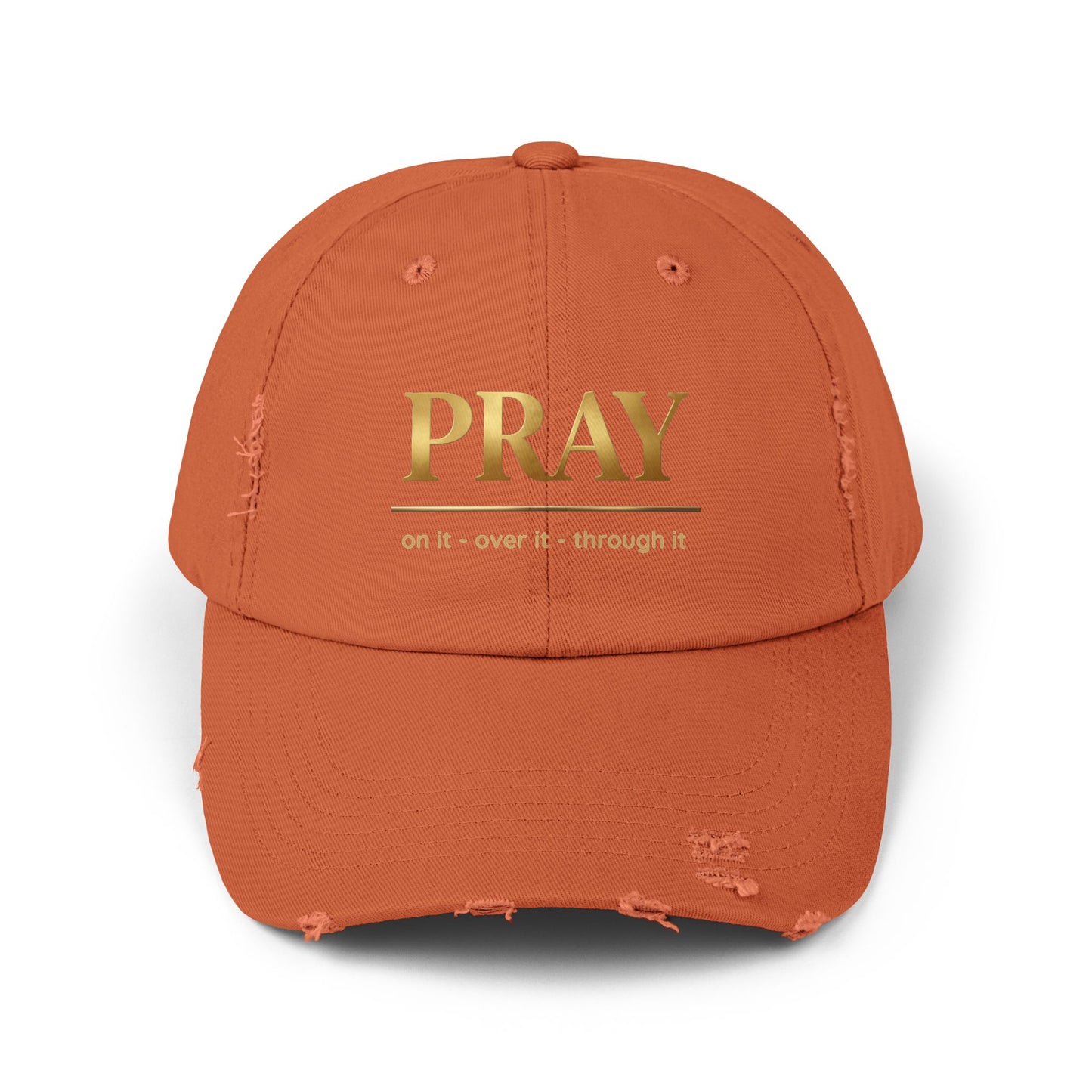 Color Prazz Pray Distressed Baseball Cap — Gold Foil Inspirational Hat