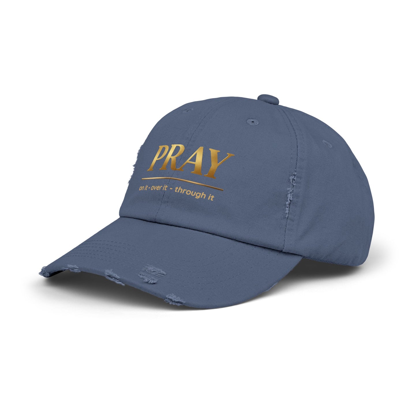 Color Prazz Pray Distressed Baseball Cap — Gold Foil Inspirational Hat
