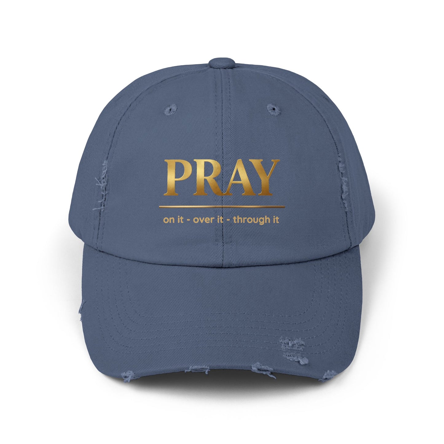 Color Prazz Pray Distressed Baseball Cap — Gold Foil Inspirational Hat
