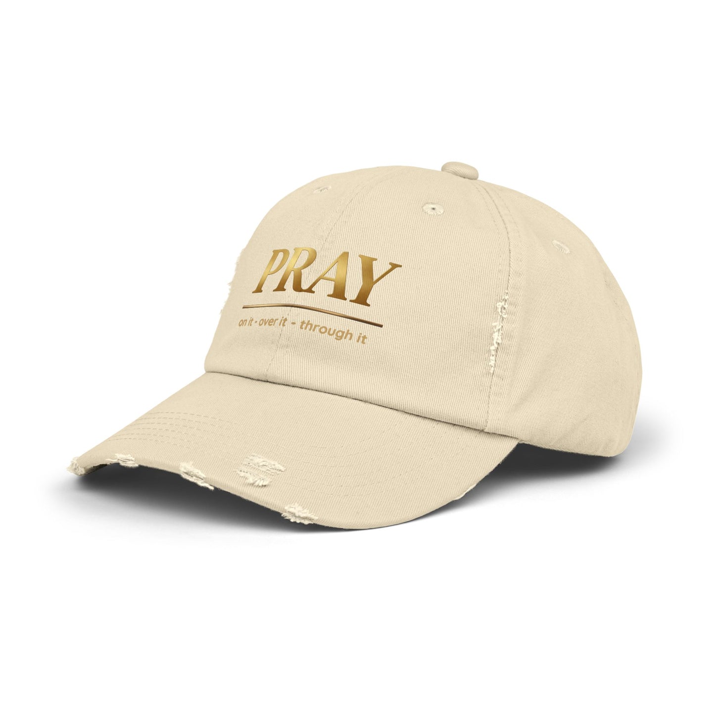 Color Prazz Pray Distressed Baseball Cap — Gold Foil Inspirational Hat