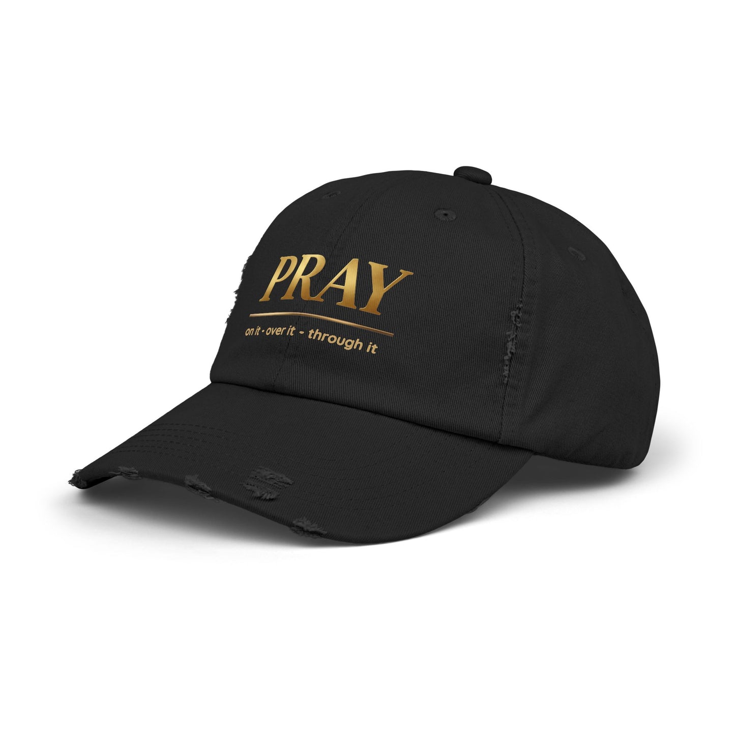 Color Prazz Pray Distressed Baseball Cap — Gold Foil Inspirational Hat