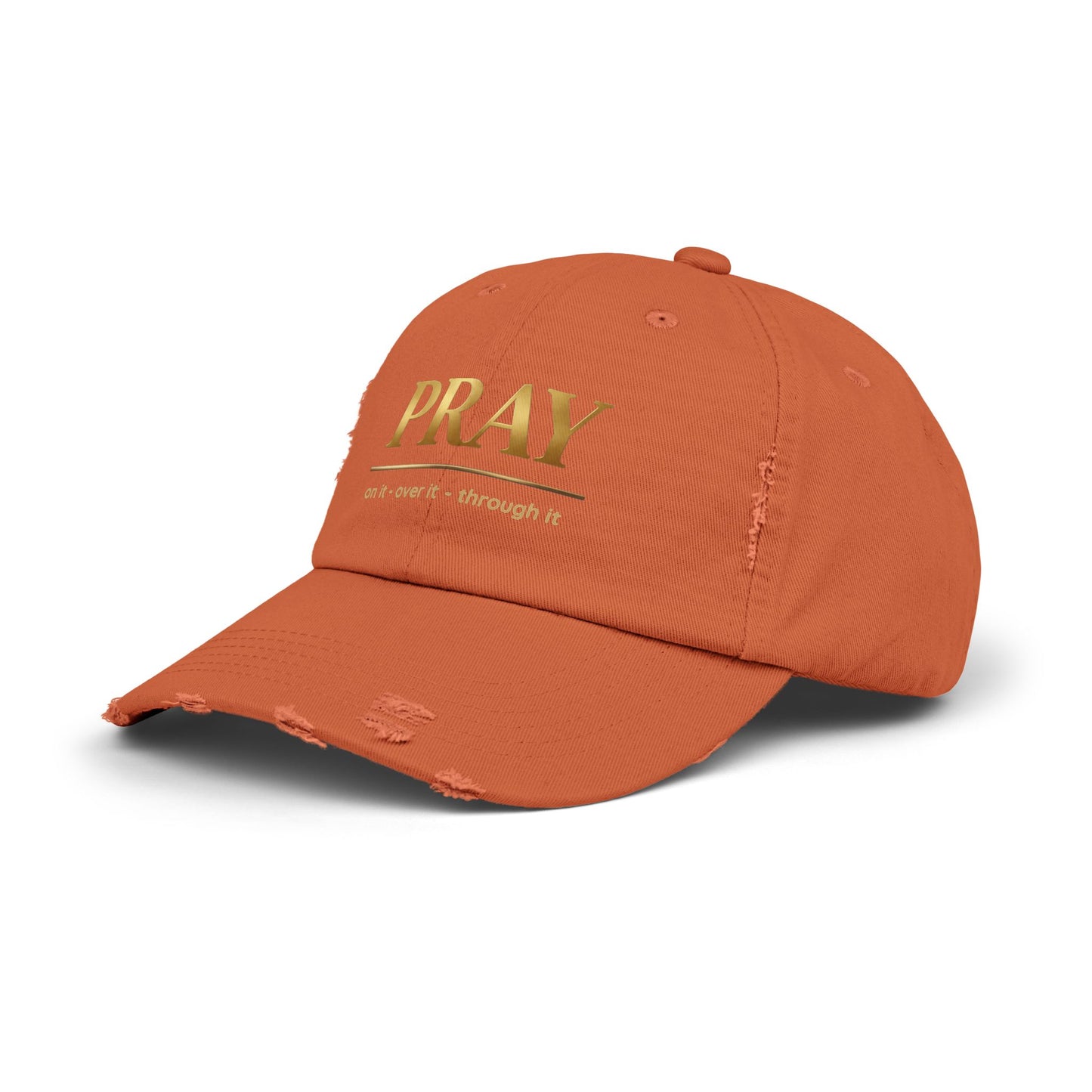 Color Prazz Pray Distressed Baseball Cap — Gold Foil Inspirational Hat
