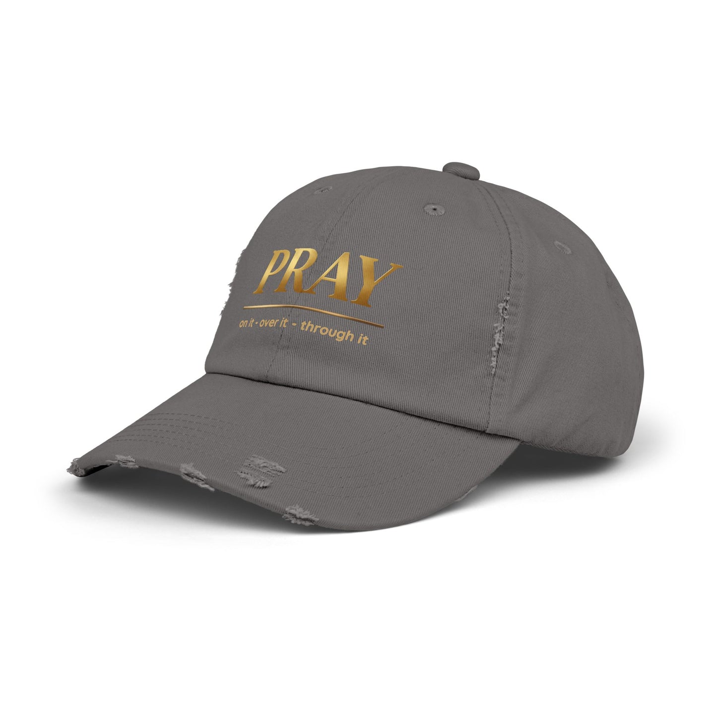 Color Prazz Pray Distressed Baseball Cap — Gold Foil Inspirational Hat