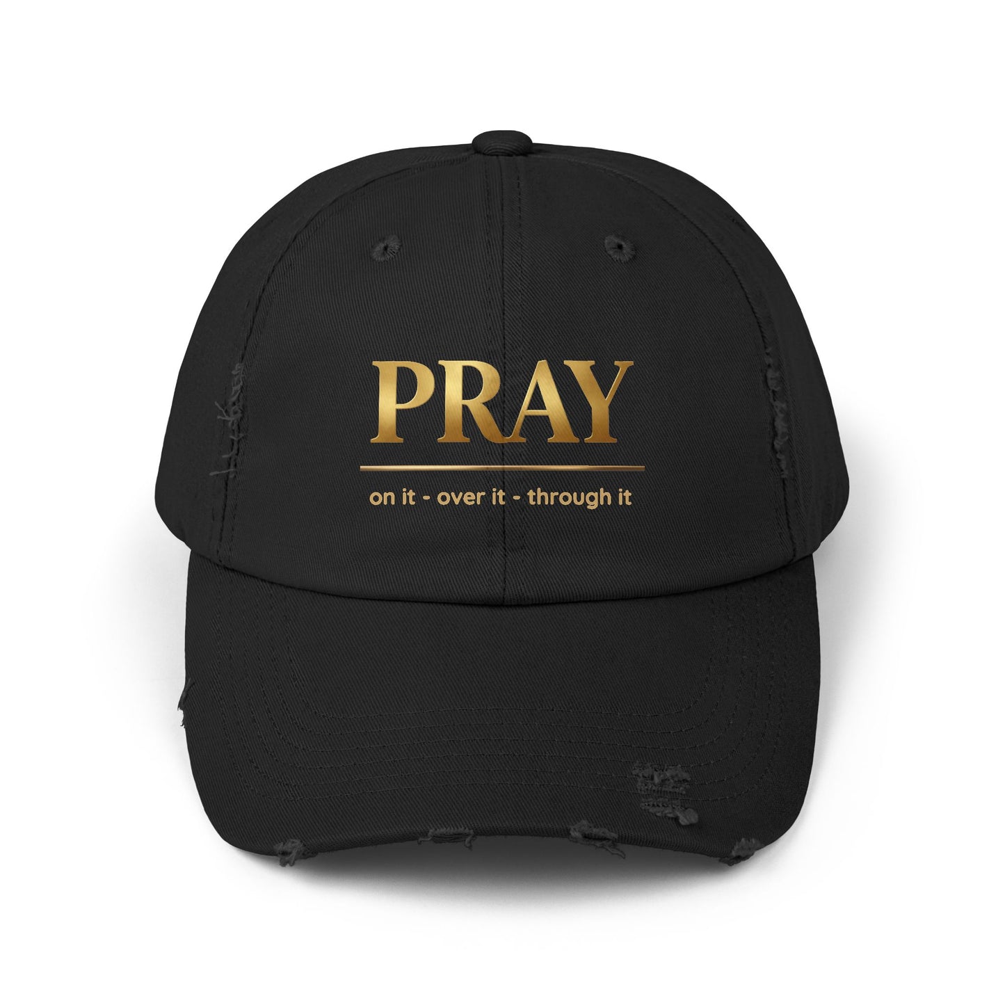 Color Prazz Pray Distressed Baseball Cap — Gold Foil Inspirational Hat