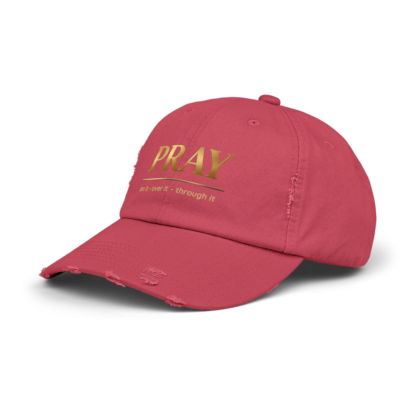 Color Prazz Pray Distressed Baseball Cap — Gold Foil Inspirational Hat