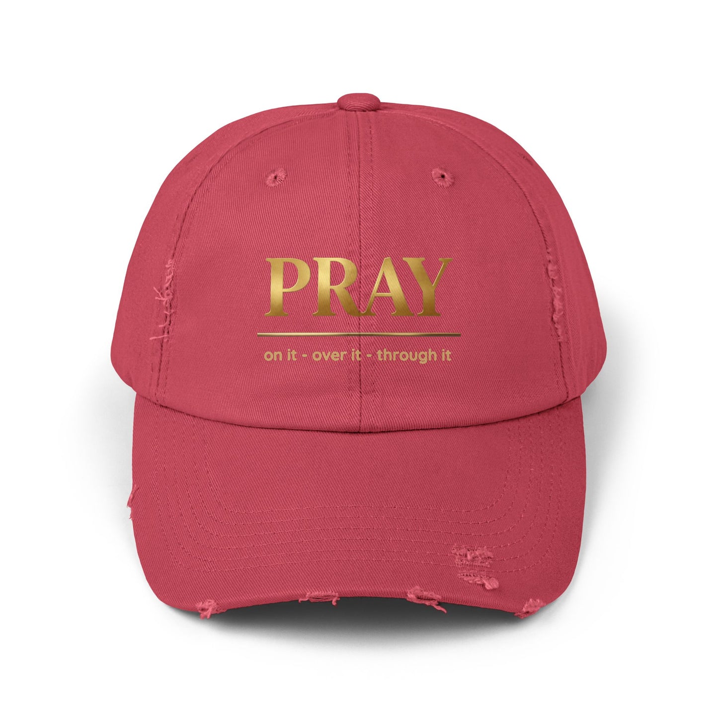 Color Prazz Pray Distressed Baseball Cap — Gold Foil Inspirational Hat