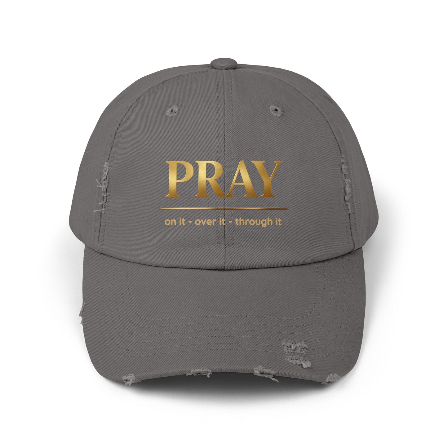 Color Prazz Pray Distressed Baseball Cap — Gold Foil Inspirational Hat